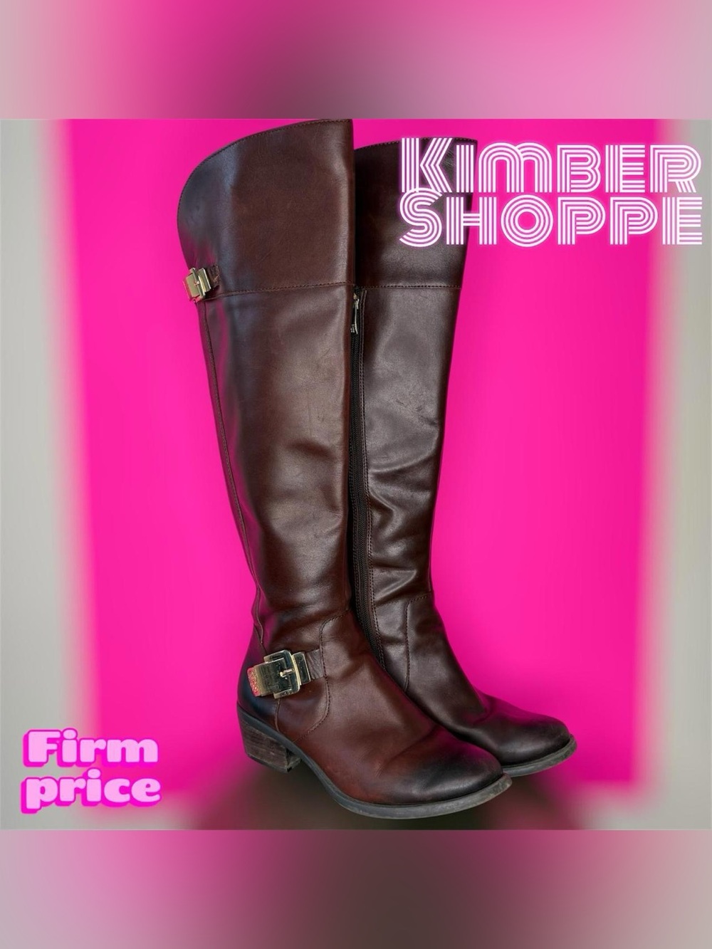 Vince Camuto Bocca Brown Leather Double Gold Buckler Riding Boot US 6 UK 3.5